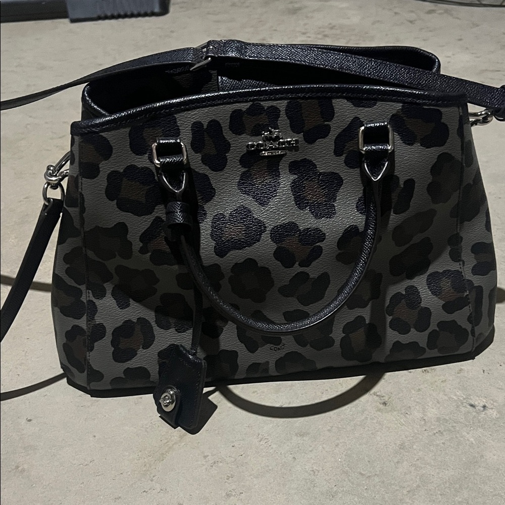 Coach Black and Brown Leopard Print Satchel and matching wallet